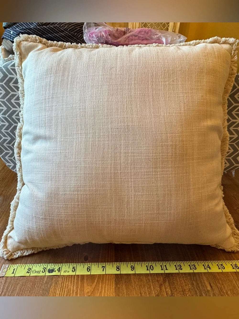 Source Unknown Cream Throw Pillow with Colorful Bird Print and Fringe